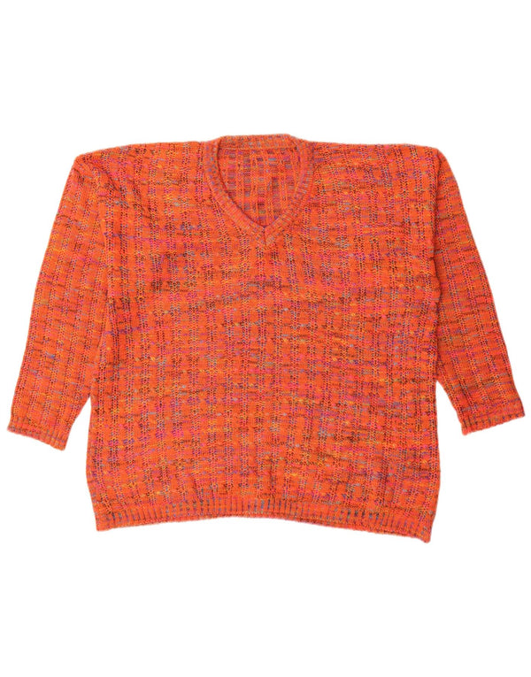 VINTAGE Womens V-Neck Jumper Sweater UK 18 XL Orange