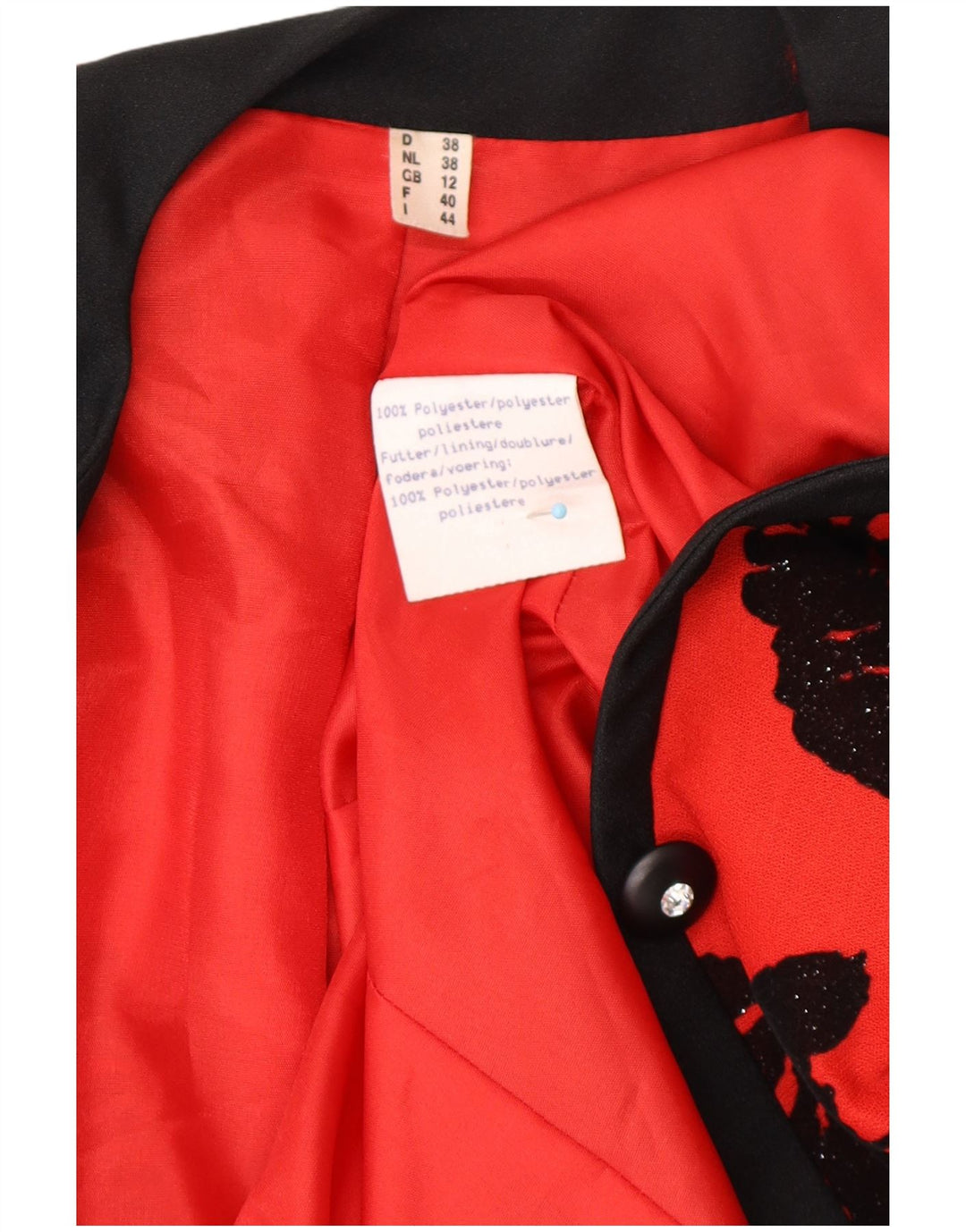 VINTAGE Womens 1 Button Blazer Jacket UK 12 Medium Red Floral Polyester