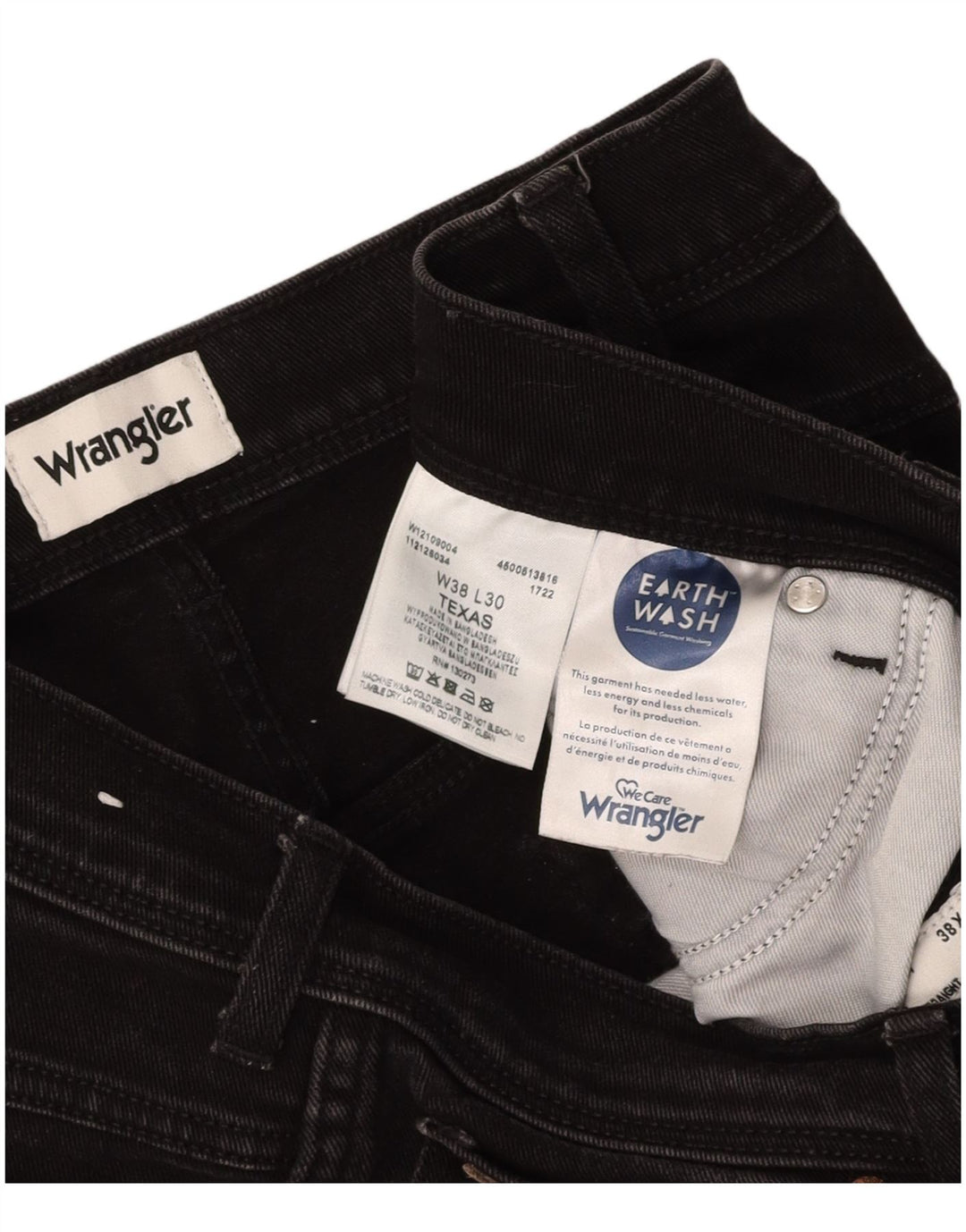 WRANGLER Mens Texas Straight Jeans W38 L30 Black Cotton