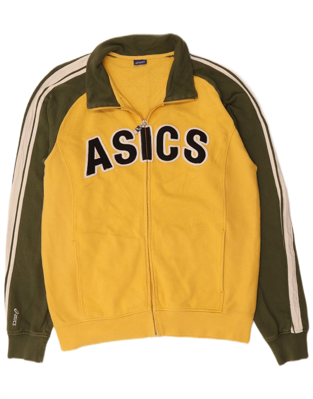 Asics Mens Graphic Tracksuit Top Jacket Medium Yellow Colourblock Cotton