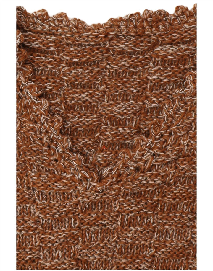 VINTAGE Womens V-Neck Jumper Sweater UK 16 Large Brown Flecked