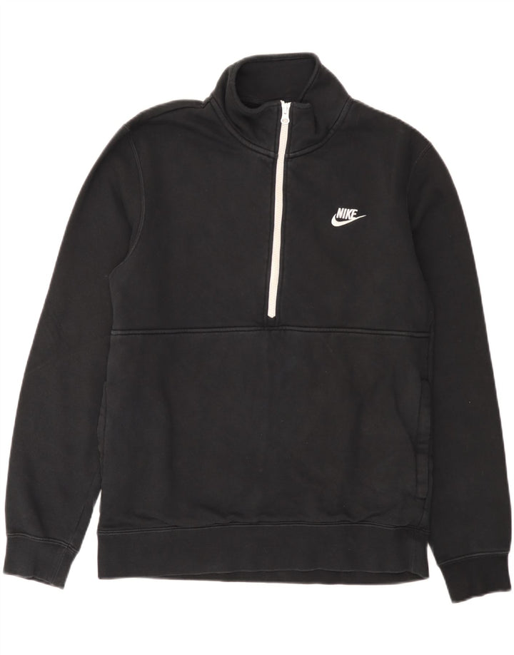 Nike Mens Zip Neck Sweatshirt Jumper Medium Black Cotton
