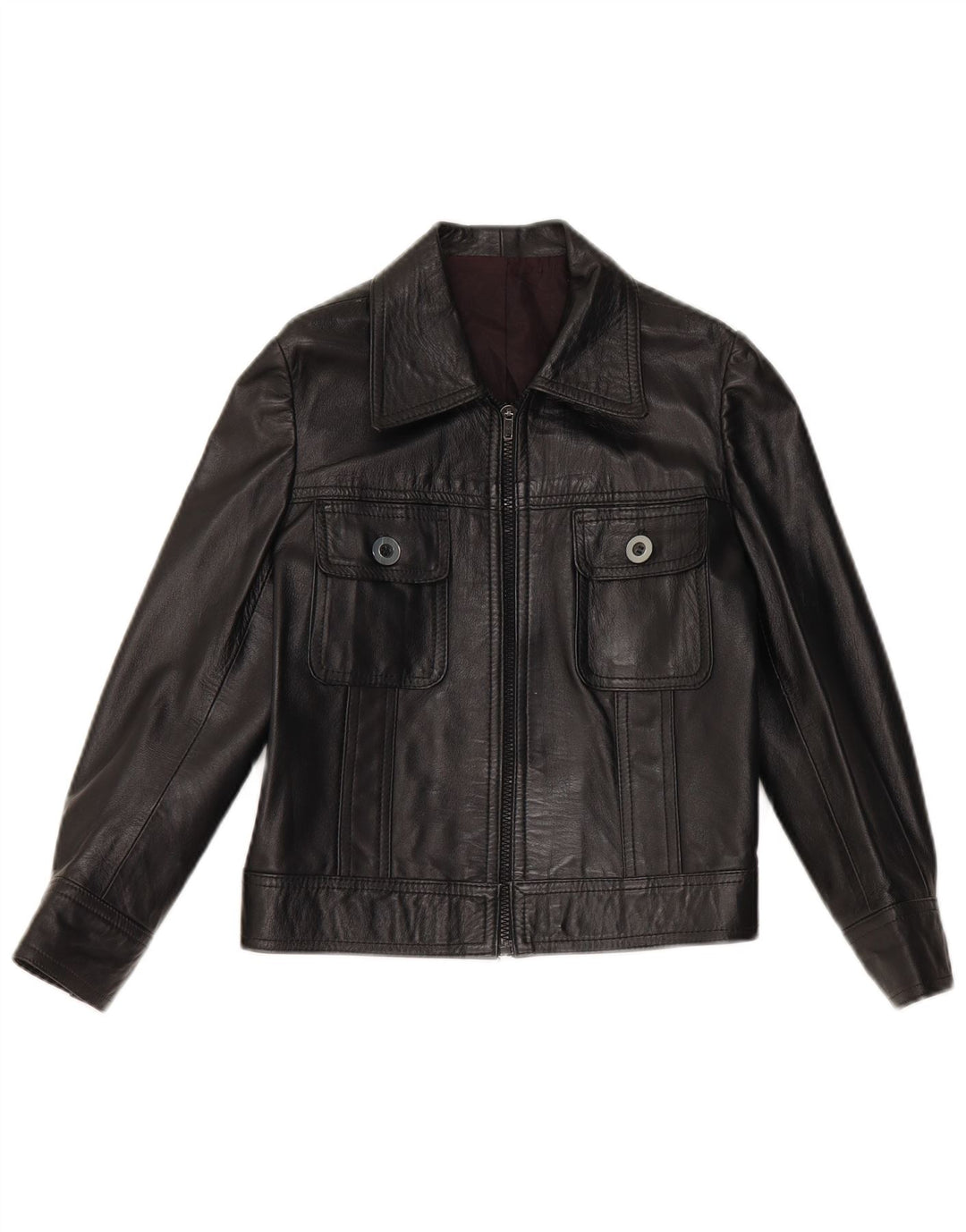 Vintage Womens Crop Leather Jacket UK 10 Small Black Leather