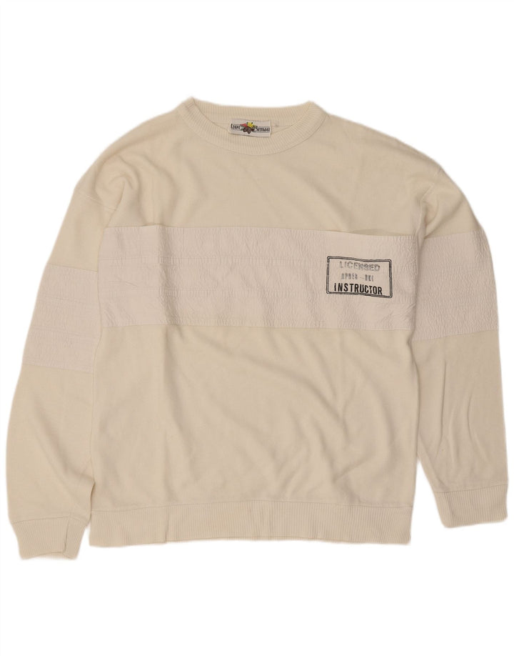 Vintage Mens Graphic Sweatshirt Jumper Medium White Cotton