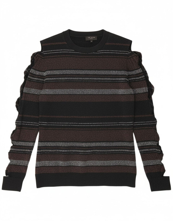 TED BAKER Womens Crew Neck Jumper Sweater Size 3 Medium Black Designer