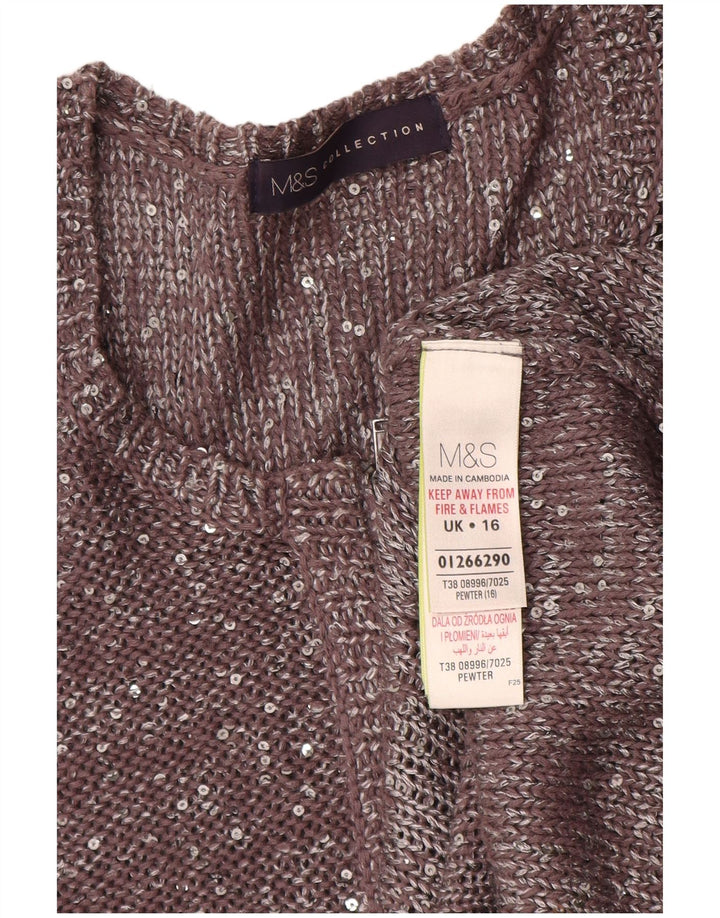 Marks & Spencer Womens Cardigan Sweater UK 16 Large Grey Flecked Polyester