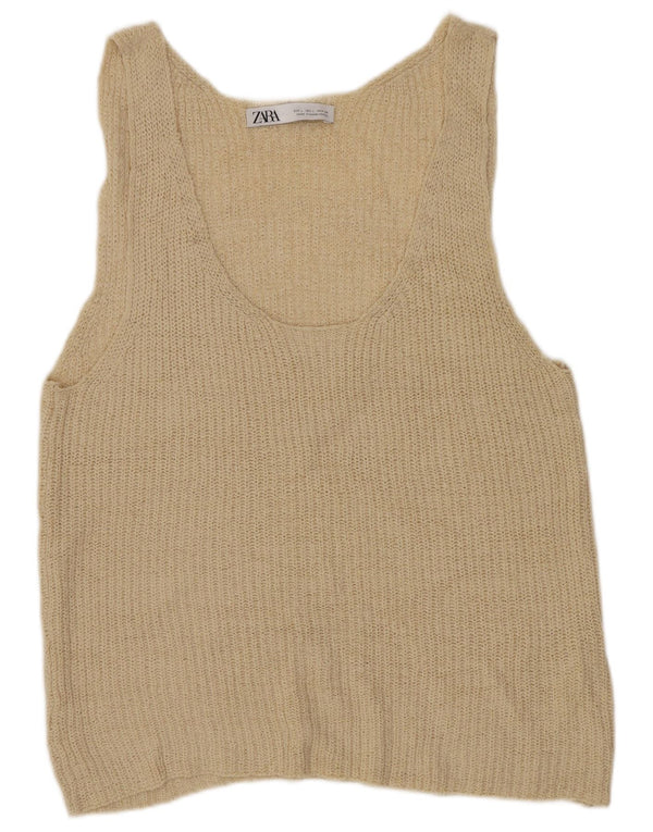 Zara Womens Vest Tank Top UK 14 Large Beige Acrylic