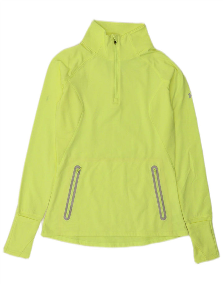 Under Armour Womens Cold Gear Pullover Tracksuit Top UK 8 Small Yellow