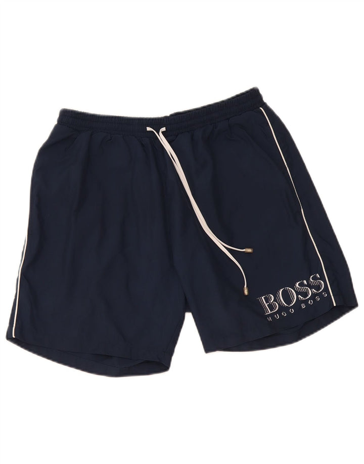 Hugo Boss Mens Graphic Sport Shorts Medium Navy Blue Polyester