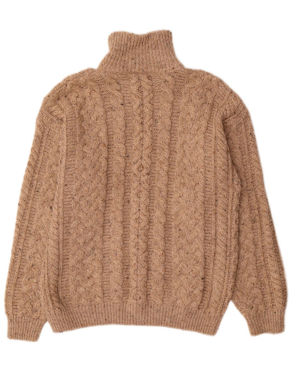 Carraig Donn Mens Loose Fit Zip Neck Jumper Sweater Small Beige Virgin Wool