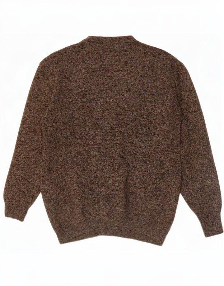 Vintage Mens Cardigan Sweater Large Brown Geometric Wool