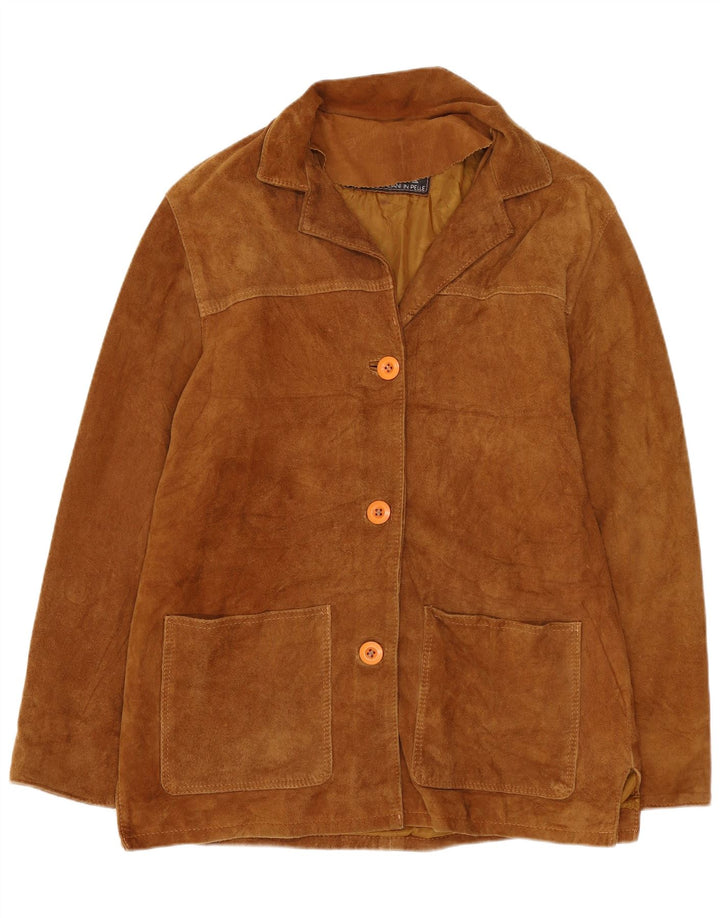 Vintage Womens Oversized 3 Button Suede Blazer Jacket UK 10 Small Brown