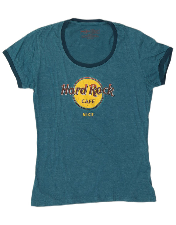 HARD ROCK CAFE Womens Nice Graphic T-Shirt Top UK 14 Large Blue Cotton