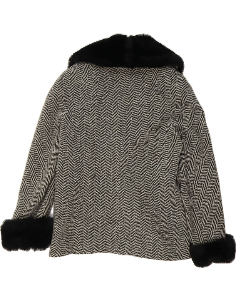 JOHN BENTLEY Womens 3 Button Blazer Jacket UK 14 Large Black Herringbone Vintage John Bentley and Second-Hand John Bentley from Messina Hembry 