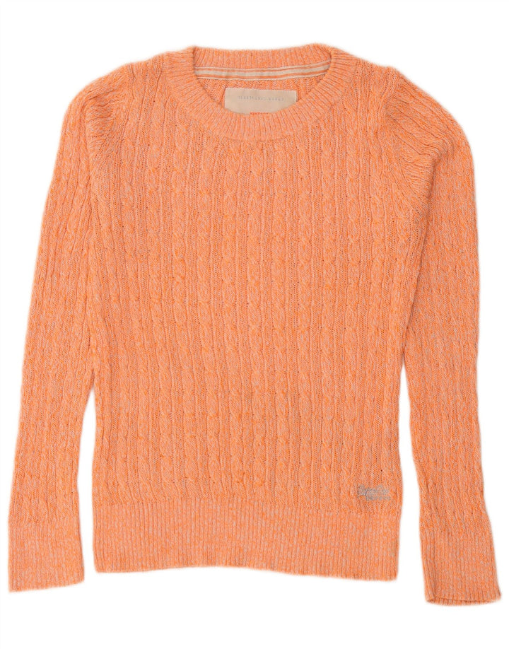 Superdry Womens Crew Neck Jumper Sweater UK 14 Large Orange Flecked Cotton