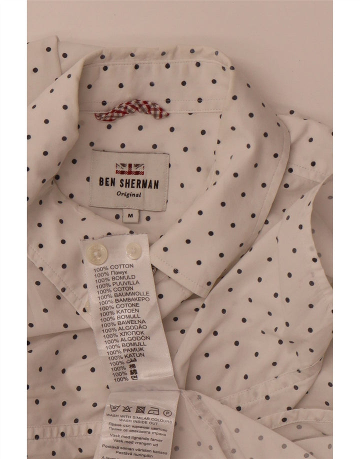 BEN SHERMAN Mens Shirt Medium White Spotted Cotton