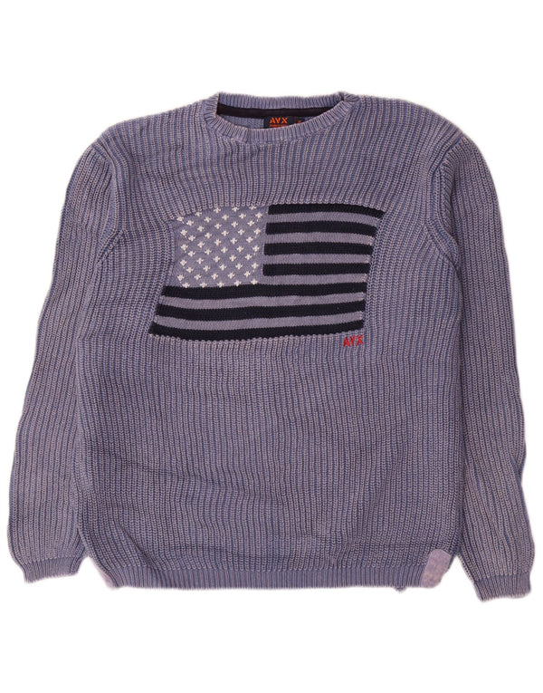 Avirex Womens Graphic Boat Neck Jumper Sweater UK 18 XL Navy Blue USA