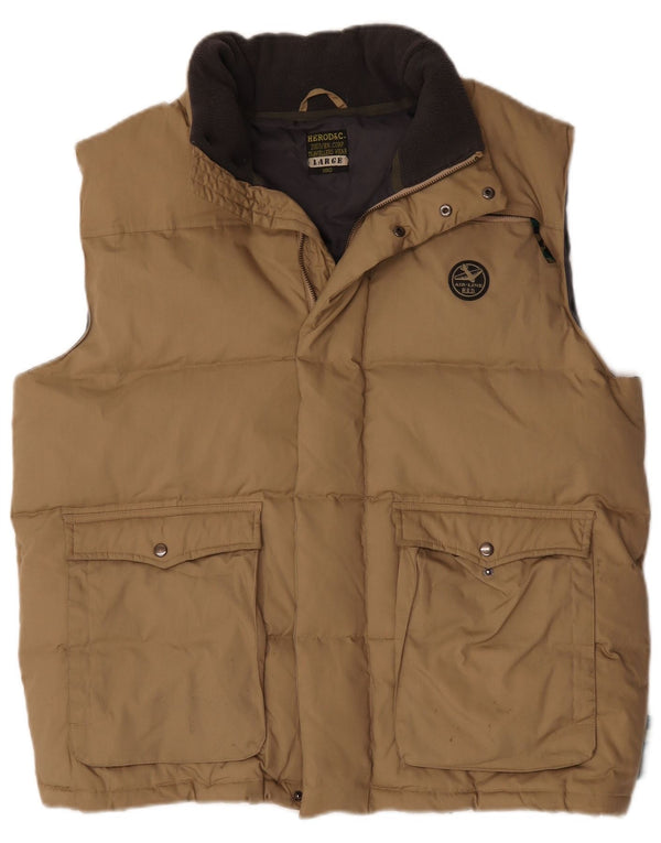 Vintage Mens Padded Gilet UK 40 Large Beige Polyester