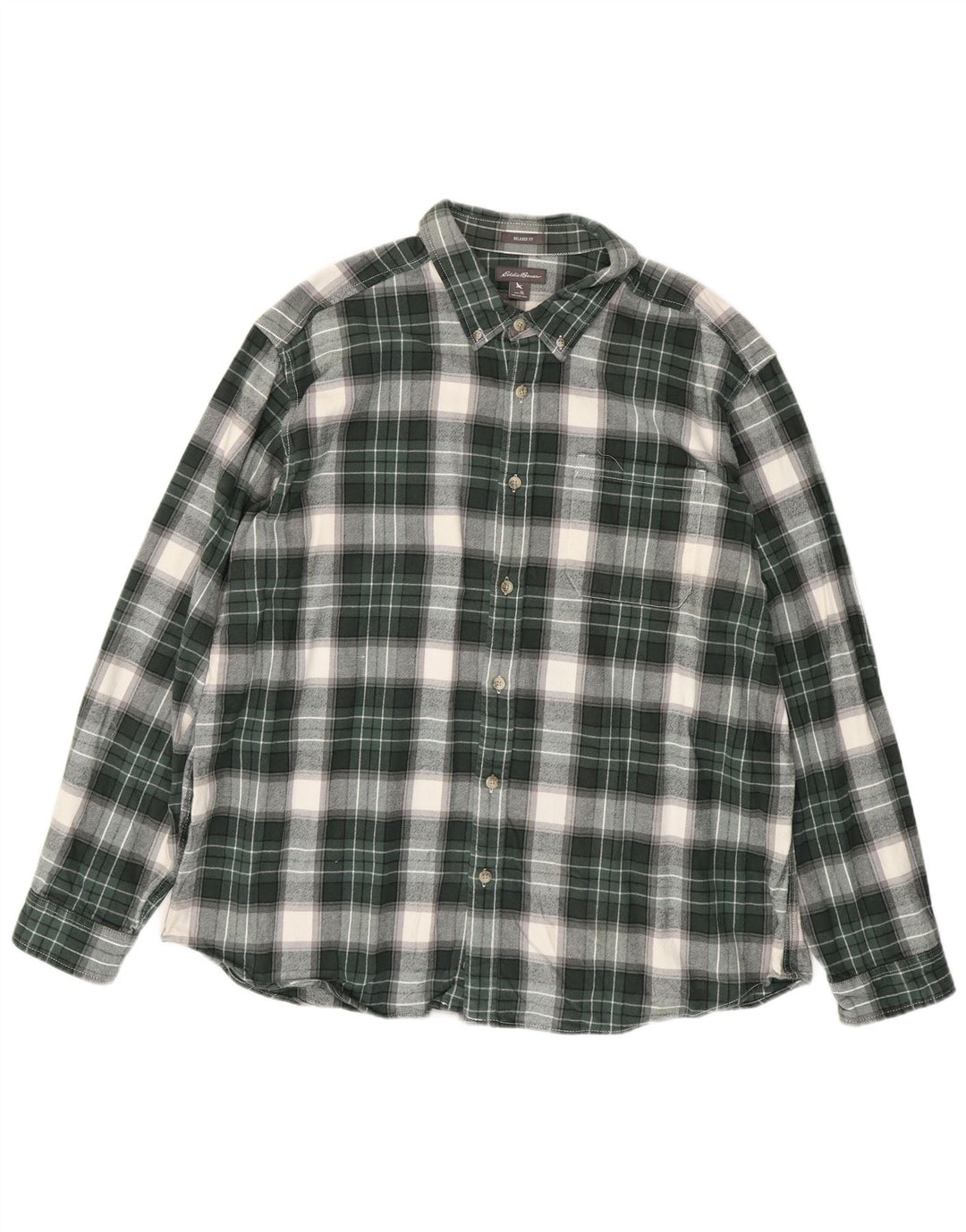 EDDIE BAUER Mens Relaxed Fit Flannel Shirt XL Green Check Cotton