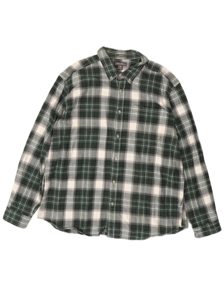 EDDIE BAUER Mens Relaxed Fit Flannel Shirt XL Green Check Cotton