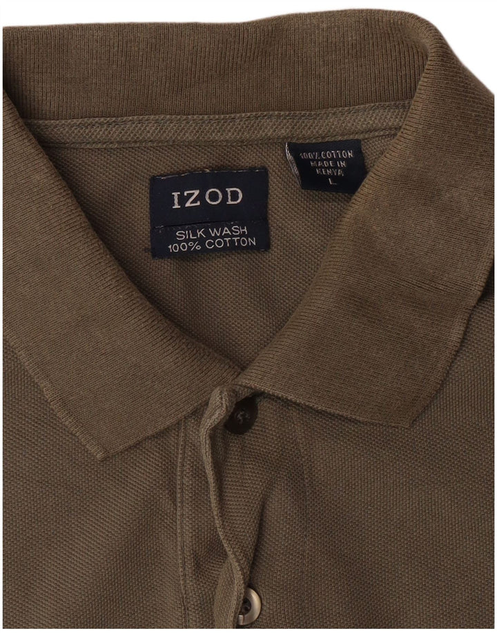 Izod Mens Polo Shirt Large Khaki Cotton