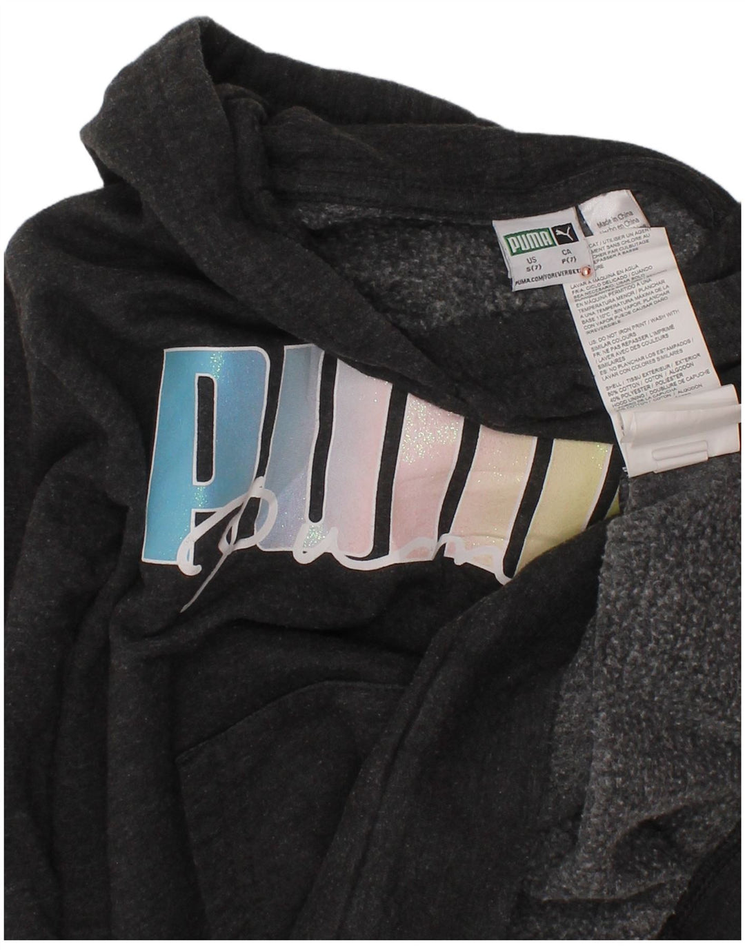 PUMA Girls Graphic Hoodie Jumper 6-7 Years Small  Grey Cotton