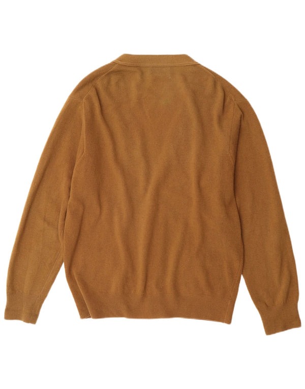 BENETTON Mens Cardigan Sweater IT 48 Medium Brown Lambswool