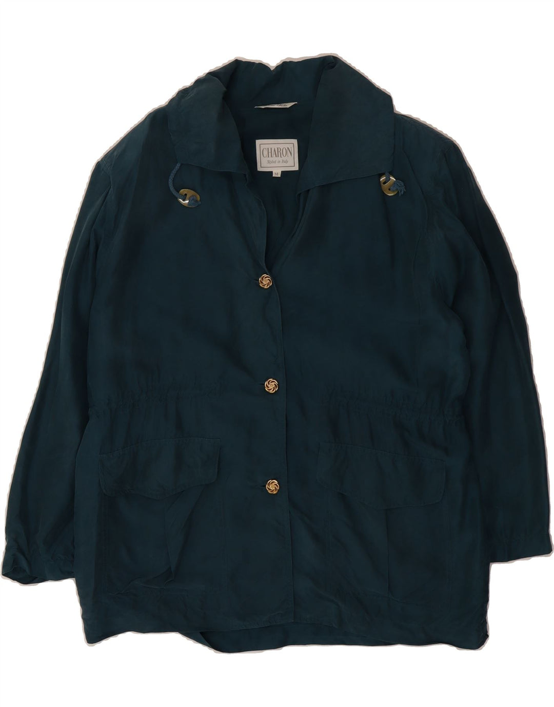 CHARON Womens Bomber Jacket UK 14 Medium Green Silk Vintage Charon and Second-Hand Charon from Messina Hembry 