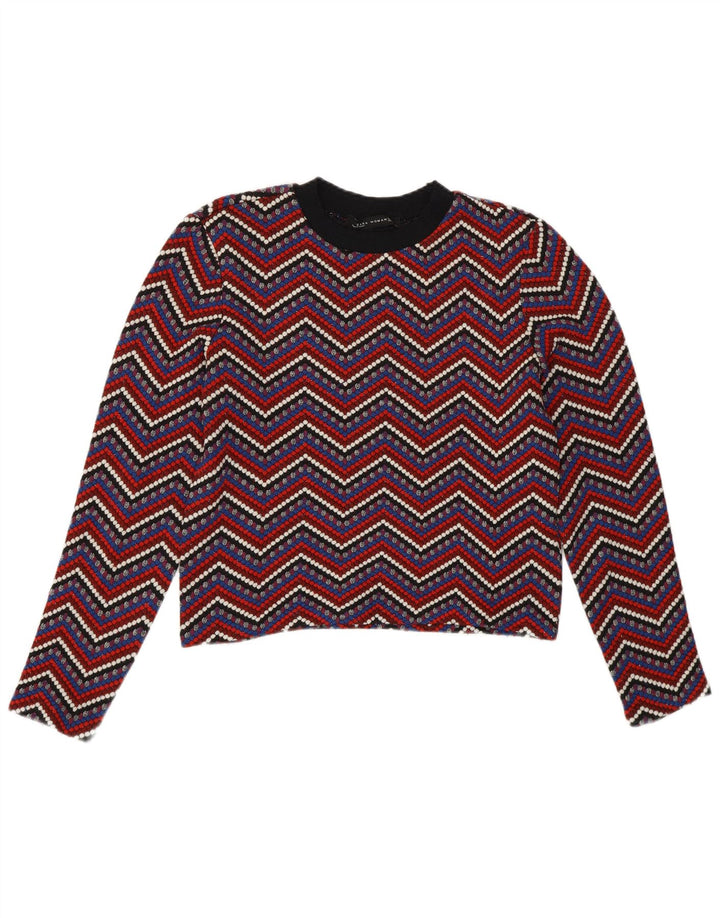 Zara Womens Crew Neck Jumper Sweater UK 12 Medium Multicoloured Chevron