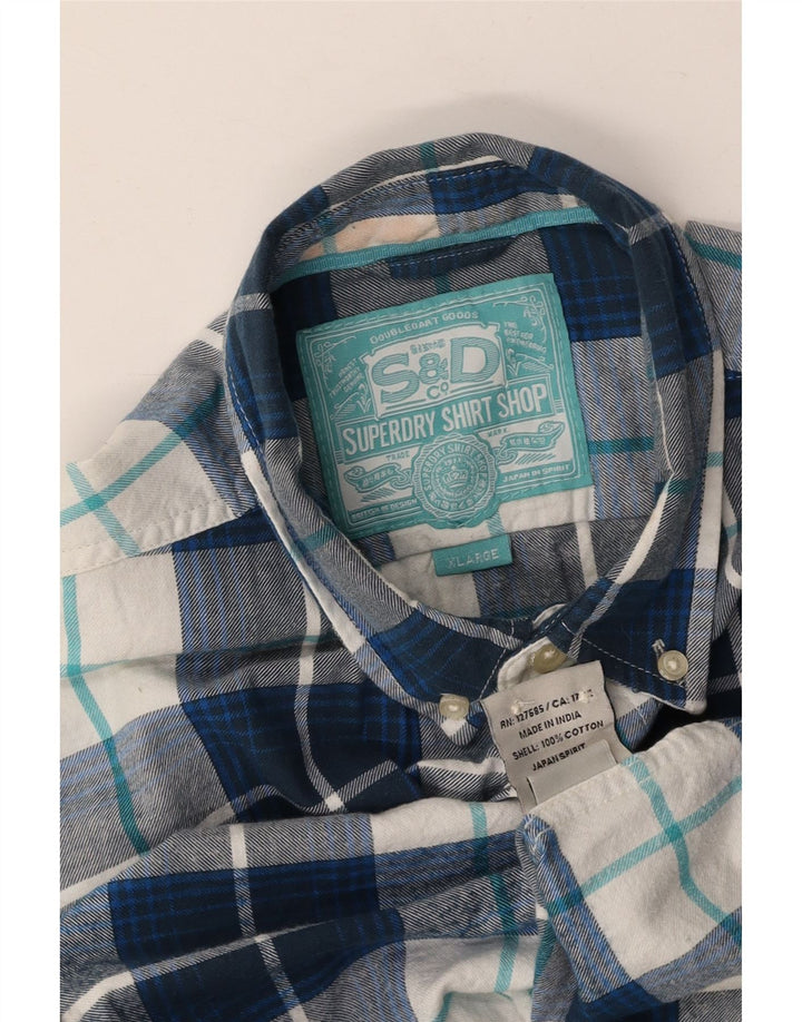 SUPERDRY Mens Flannel Shirt XL Navy Blue Check Cotton