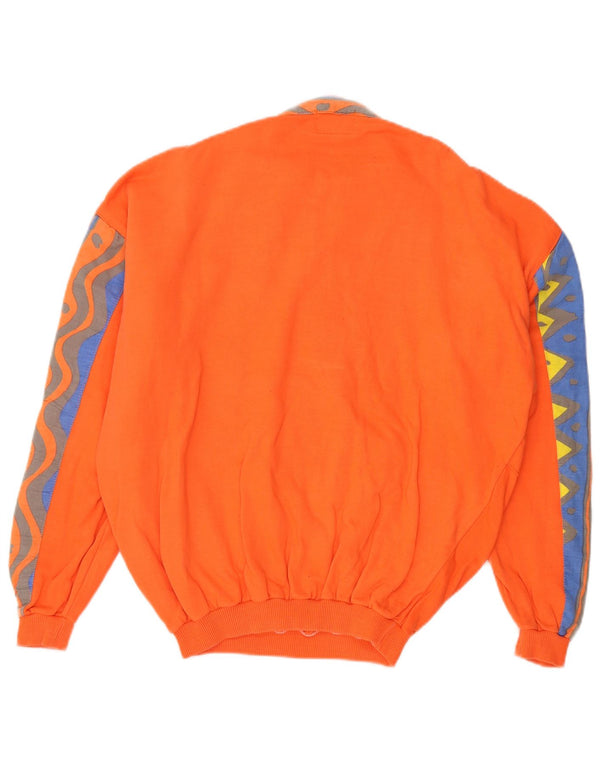Vintage Mens Zip Neck Sweatshirt Jumper Medium Orange Colourblock 80s