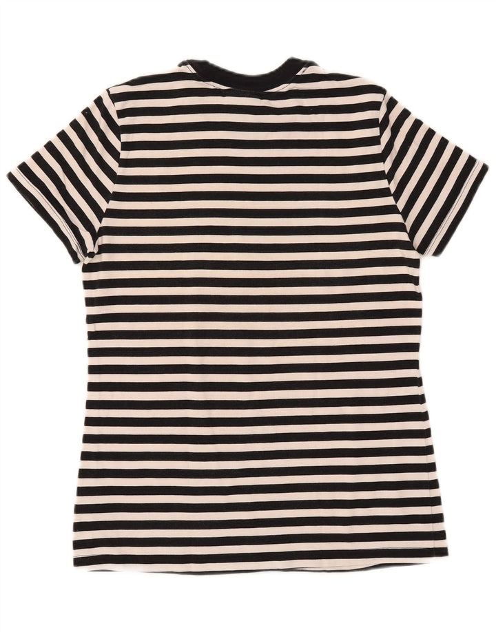 NIKE Womens Graphic T-Shirt Top UK 12 Medium Black Striped Cotton