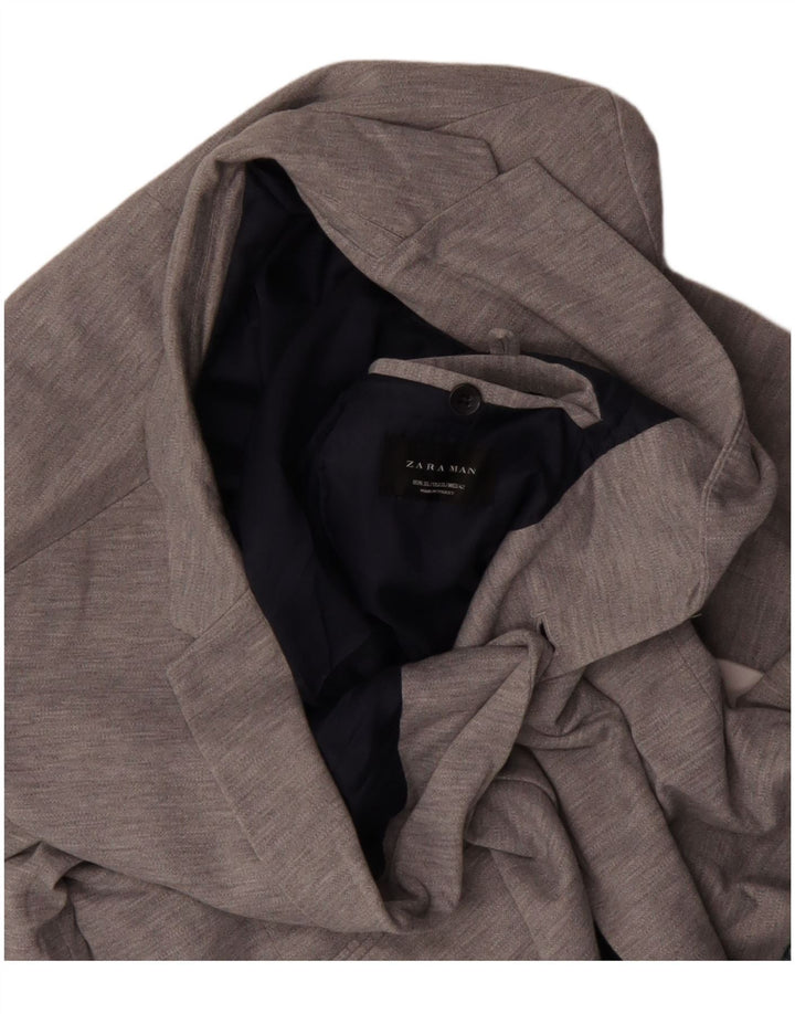 Zara Mens 2 Button Blazer Jacket UK 42 XL Grey Polyester