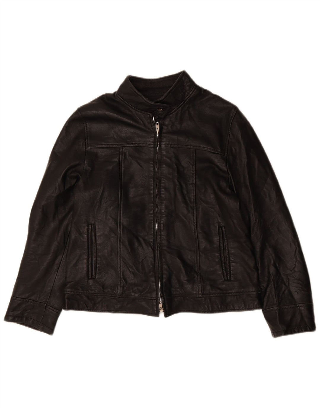 VINTAGE Womens Loose Fit Leather Jacket UK 6 XS Black Leather