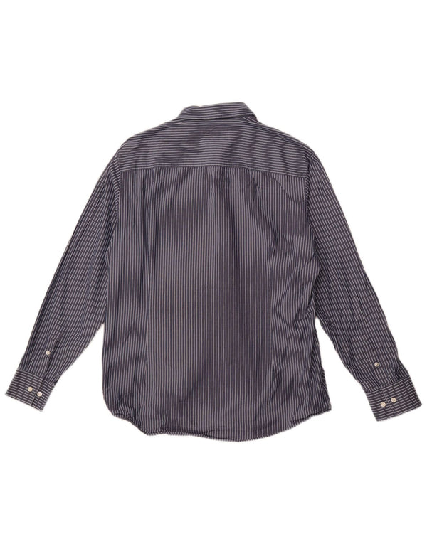 CALVIN KLEIN Mens Slim Fit Shirt Size 43 Large Navy Blue Pinstripe