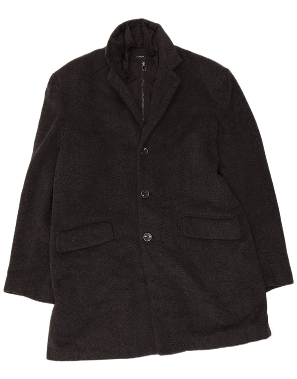 CONBIPEL Mens Niama Overcoat IT 52 Large Black Herringbone Wool