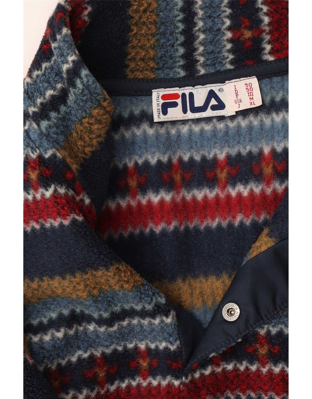 Fila Mens Button Neck Fleece Jumper IT 50 Medium Multicoloured Geometric