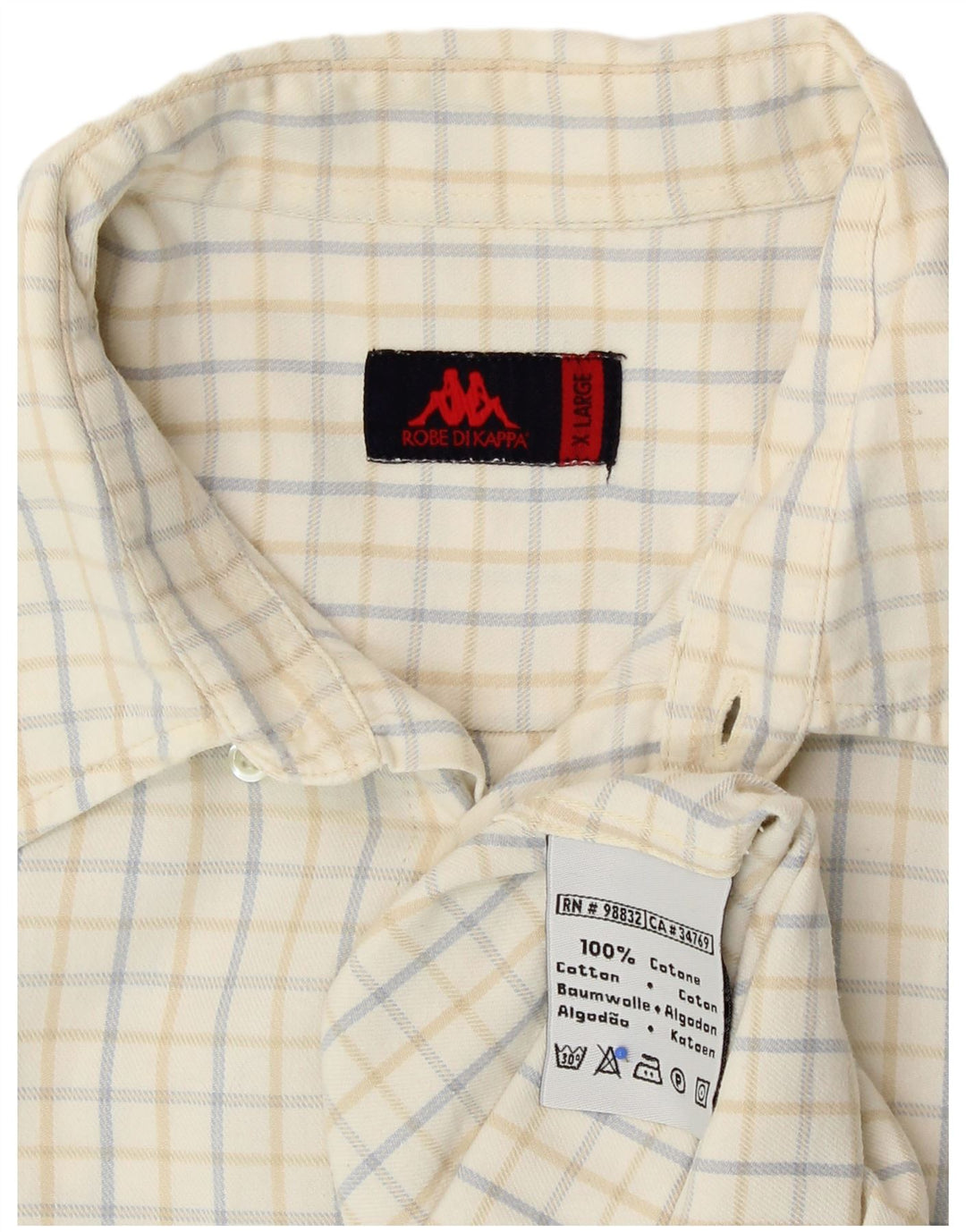 Kappa Mens Shirt XL Off White Check Cotton