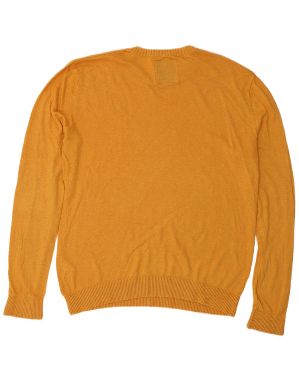 Hollister Mens Crew Neck Jumper Sweater Large Yellow Cotton