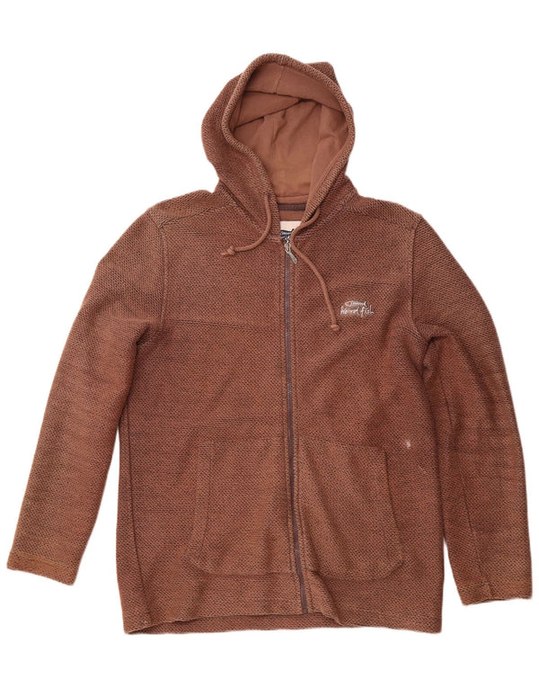 WEIRD FISH Mens Zip Hoodie Sweater Large Brown Cotton
