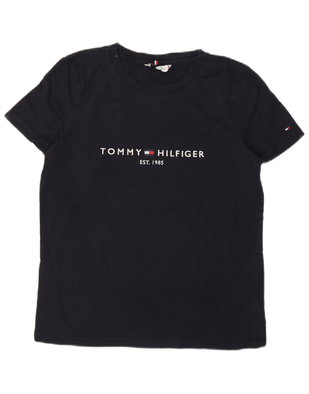 TOMMY HILFIGER Womens Graphic T-Shirt Top UK 12 Medium Navy Blue Cotton