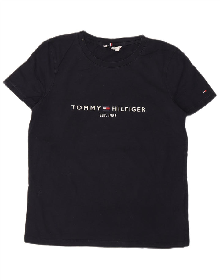 TOMMY HILFIGER Womens Graphic T-Shirt Top UK 12 Medium Navy Blue Cotton