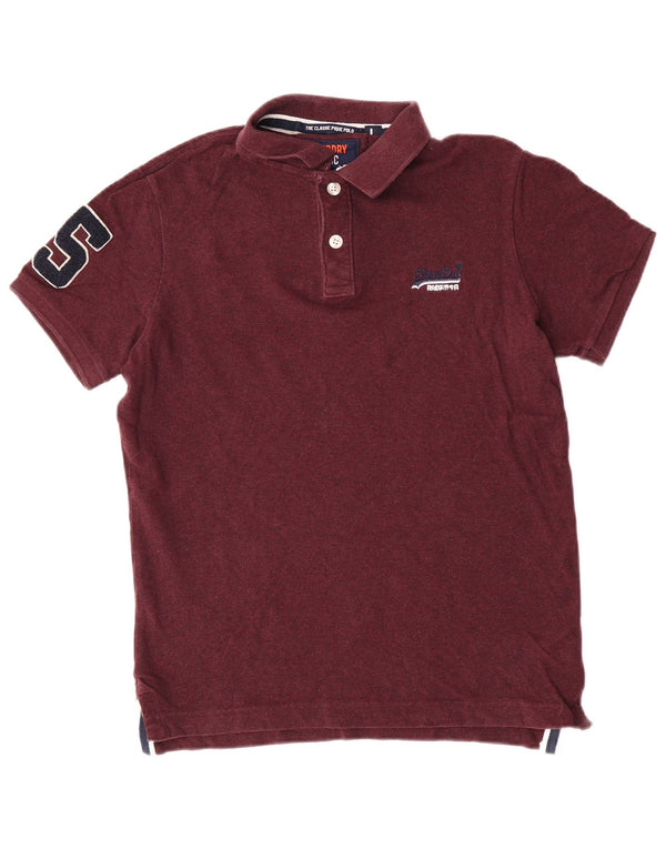 Superdry Mens Short Sleeve Slim Fit Polo Shirt Large Burgundy Cotton