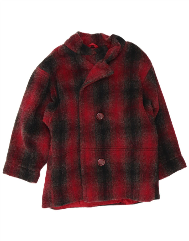VINTAGE Womens Overcoat UK 16 Large Red Check