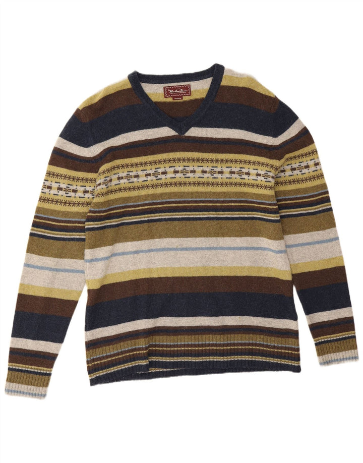 Marlboro Classics Mens V-Neck Jumper Sweater Medium Multicoloured Striped