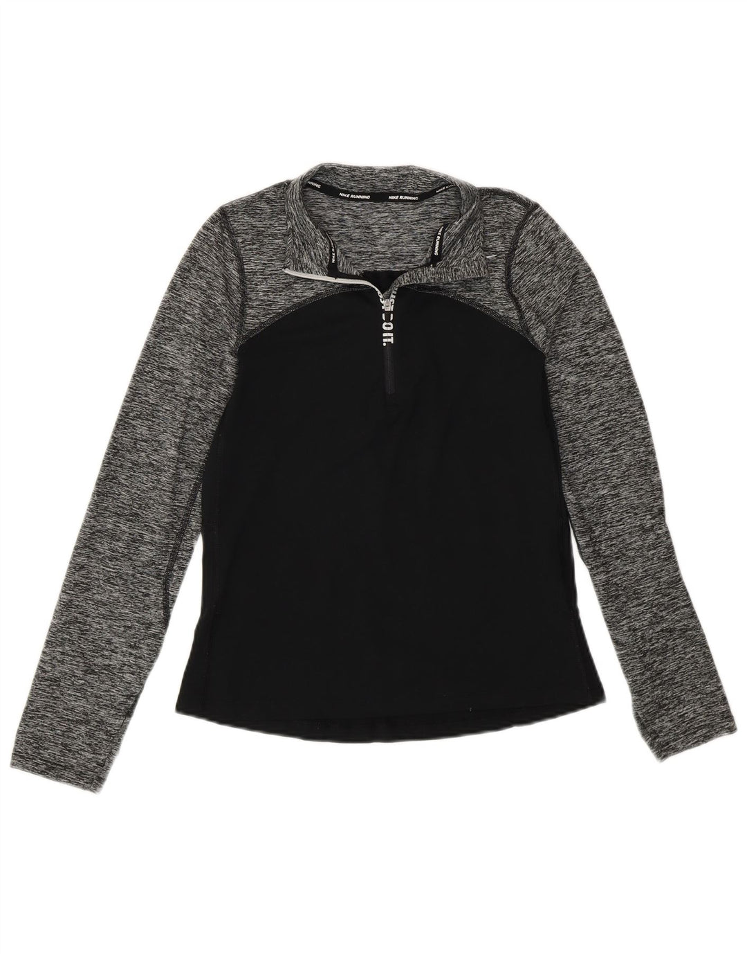 NIKE Womens Zip Neck Pullover Tracksuit Top UK 10 Small Black Flecked Vintage Nike and Second-Hand Nike from Messina Hembry 