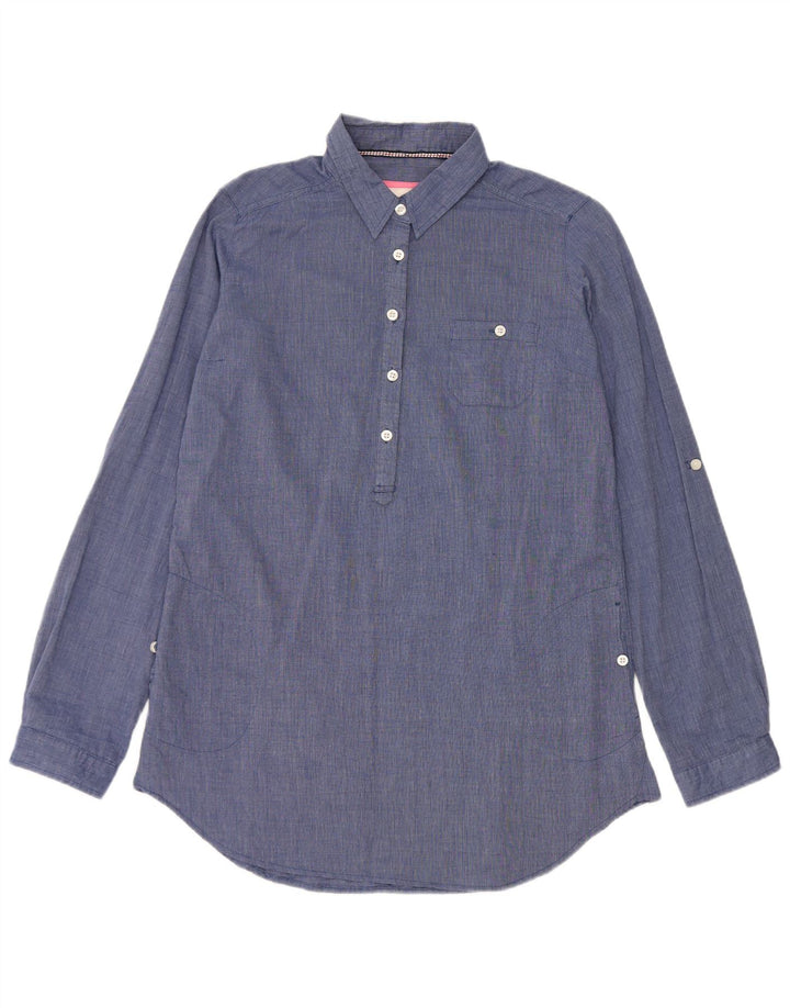 Brugi Womens Longline Pullover Shirt UK 16 Large Blue Cotton
