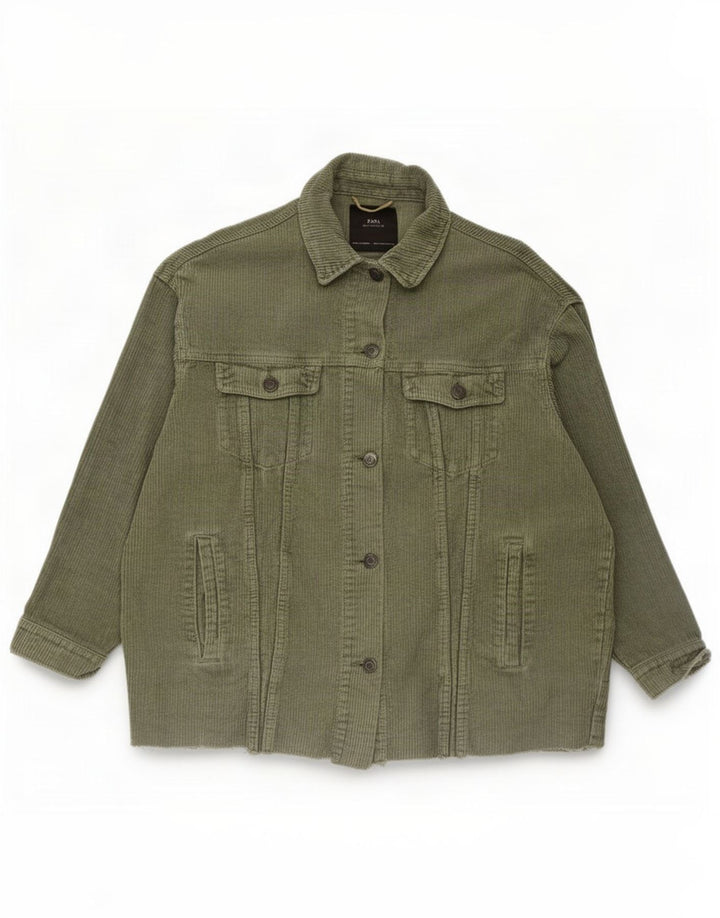 Zara Womens Oversized Corduroy Jacket UK 10 Small Khaki Cotton