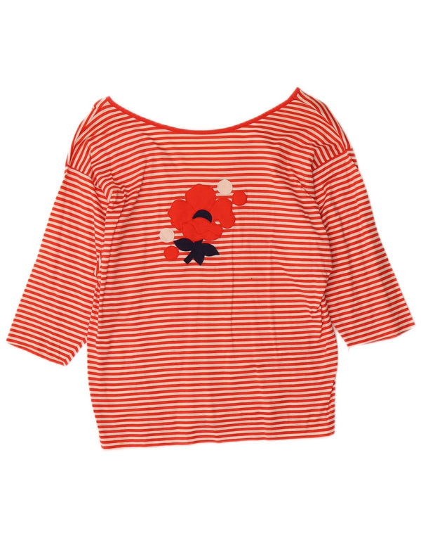 Marguta Womens Graphic Top 3/4 Sleeve IT 46 Large Orange Striped Cotton