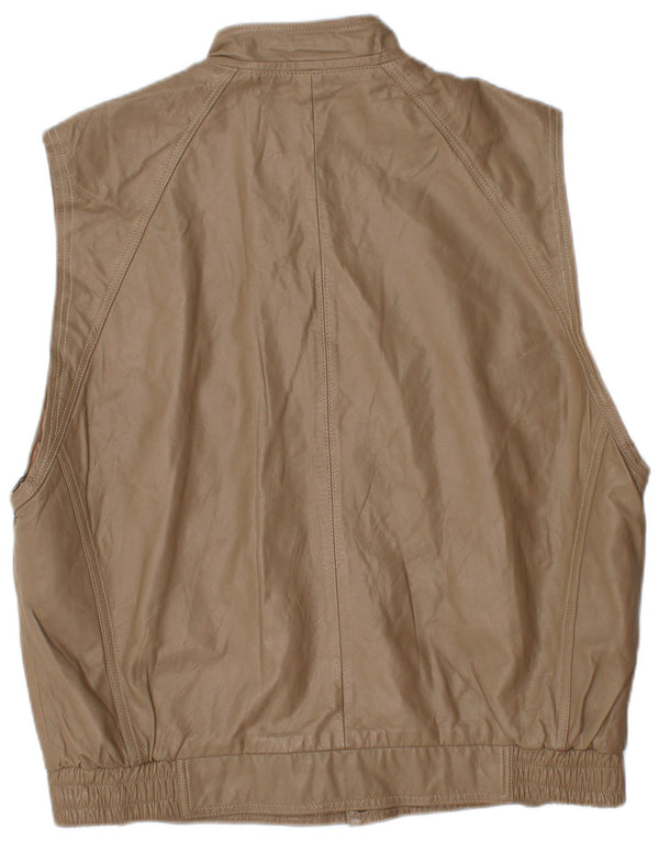 VINTAGE Mens Leather Gilet UK 40 Large Brown
